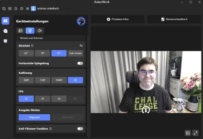 Ankerwork Software Einstellung Webcam